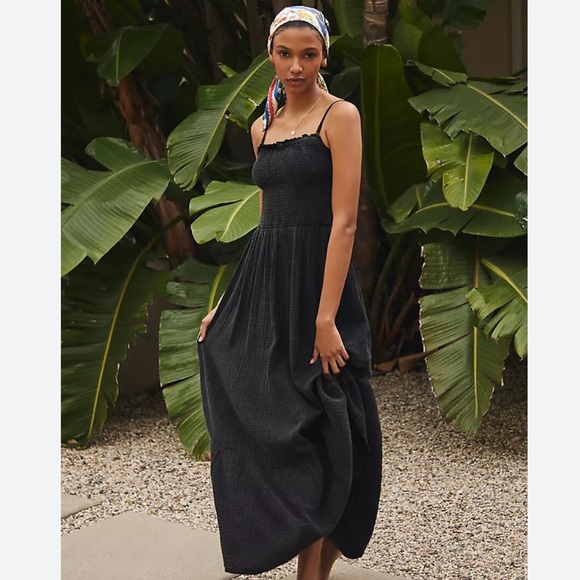 Anthropologie Dresses & Skirts - Anthropologie Smocked Flounced Maxi Dress Black Large